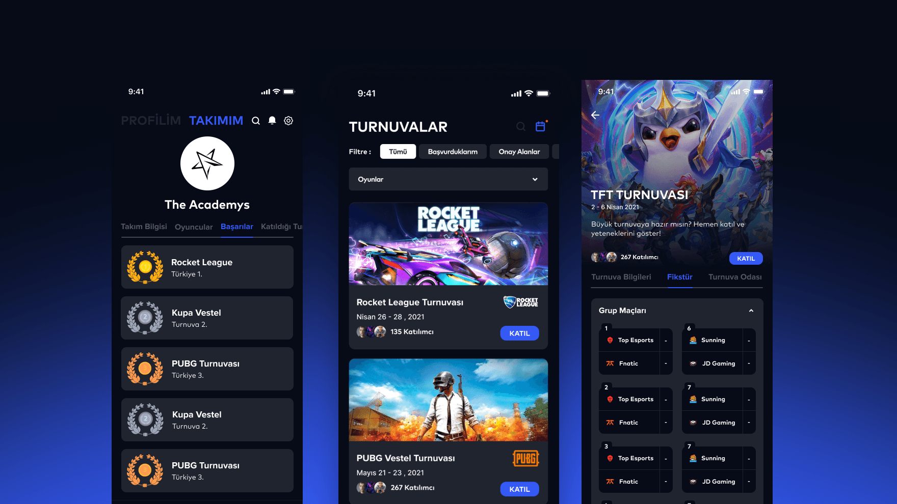 Gameness app screens