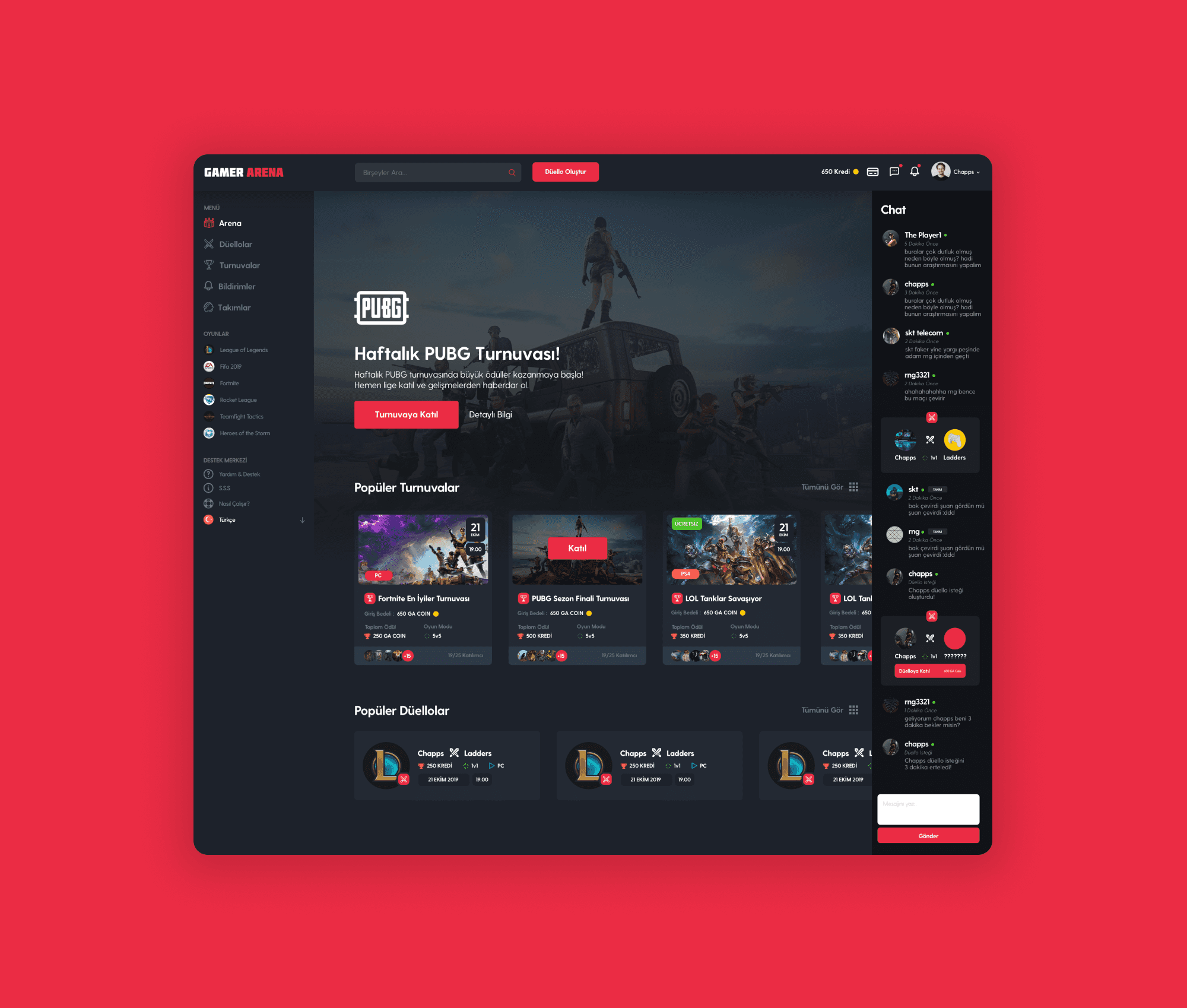 Gamer Arena — web gaming tournament platform