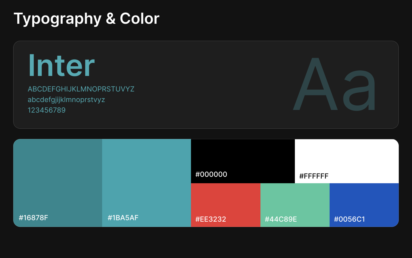 InvestAZ typography and color — Inter with a teal identity