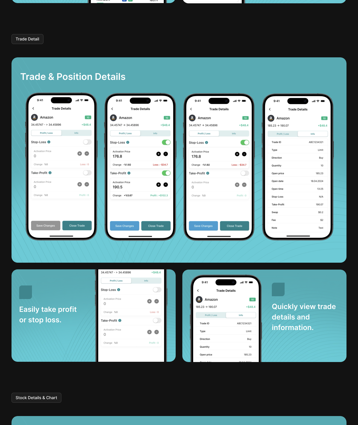 Trade and position detail screens