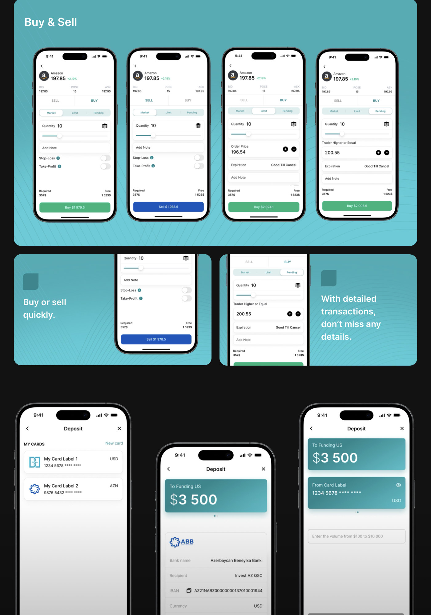 Buy and sell flows with deposit screens