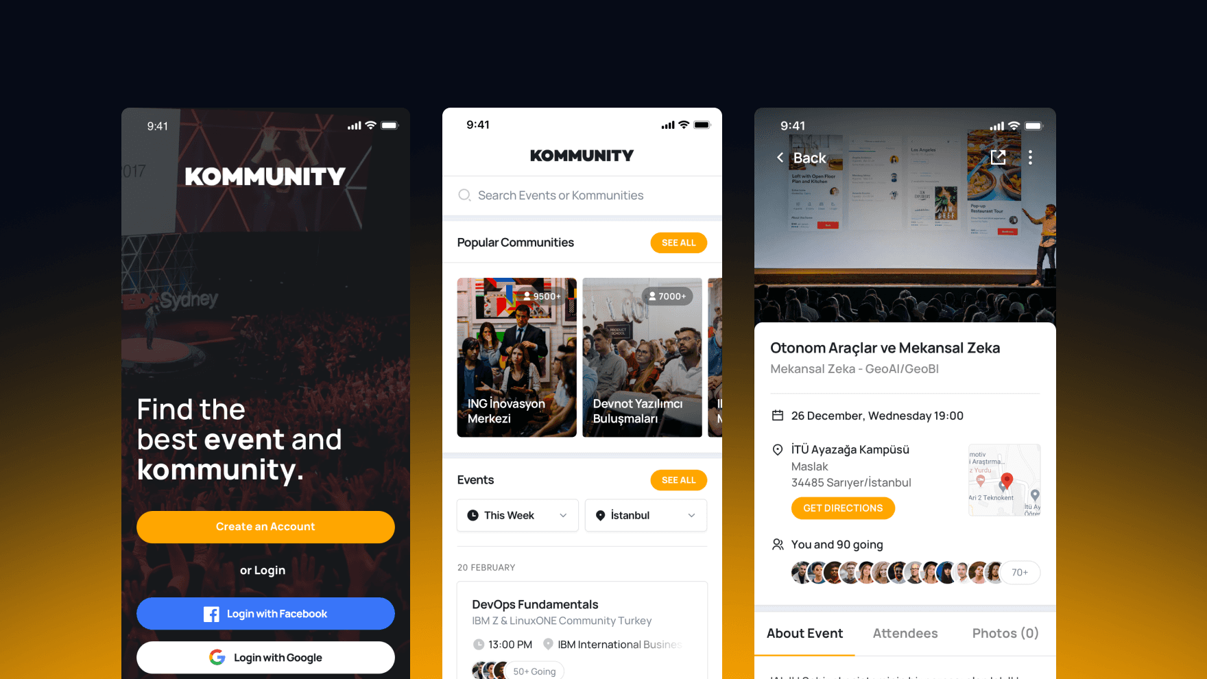 Kommunity event discovery screens