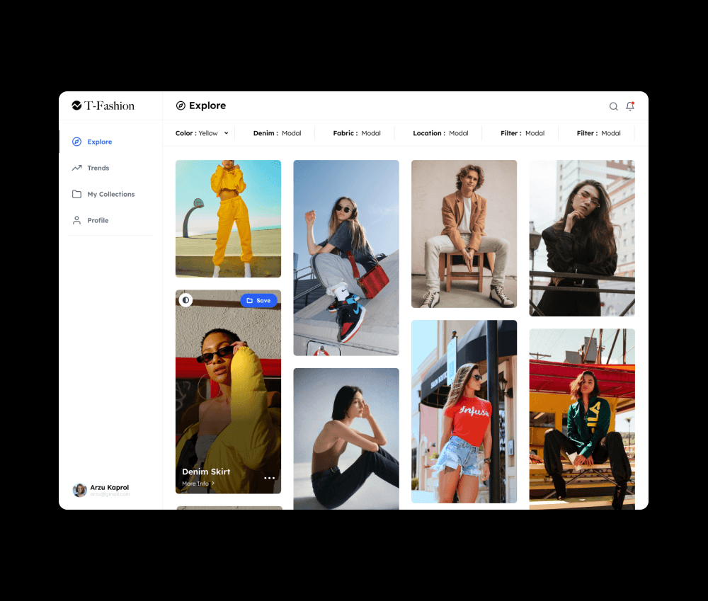 T-Fashion AI — trend forecasting platform dashboard