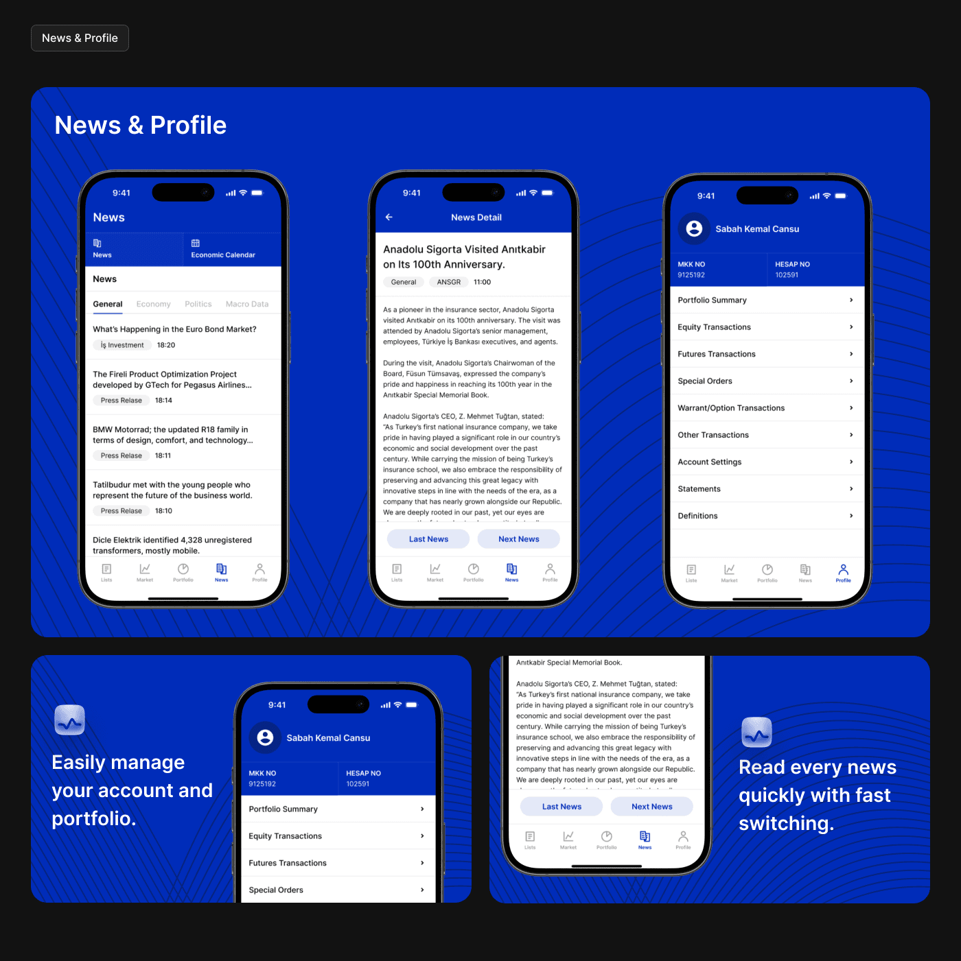 News feed and account profile screens